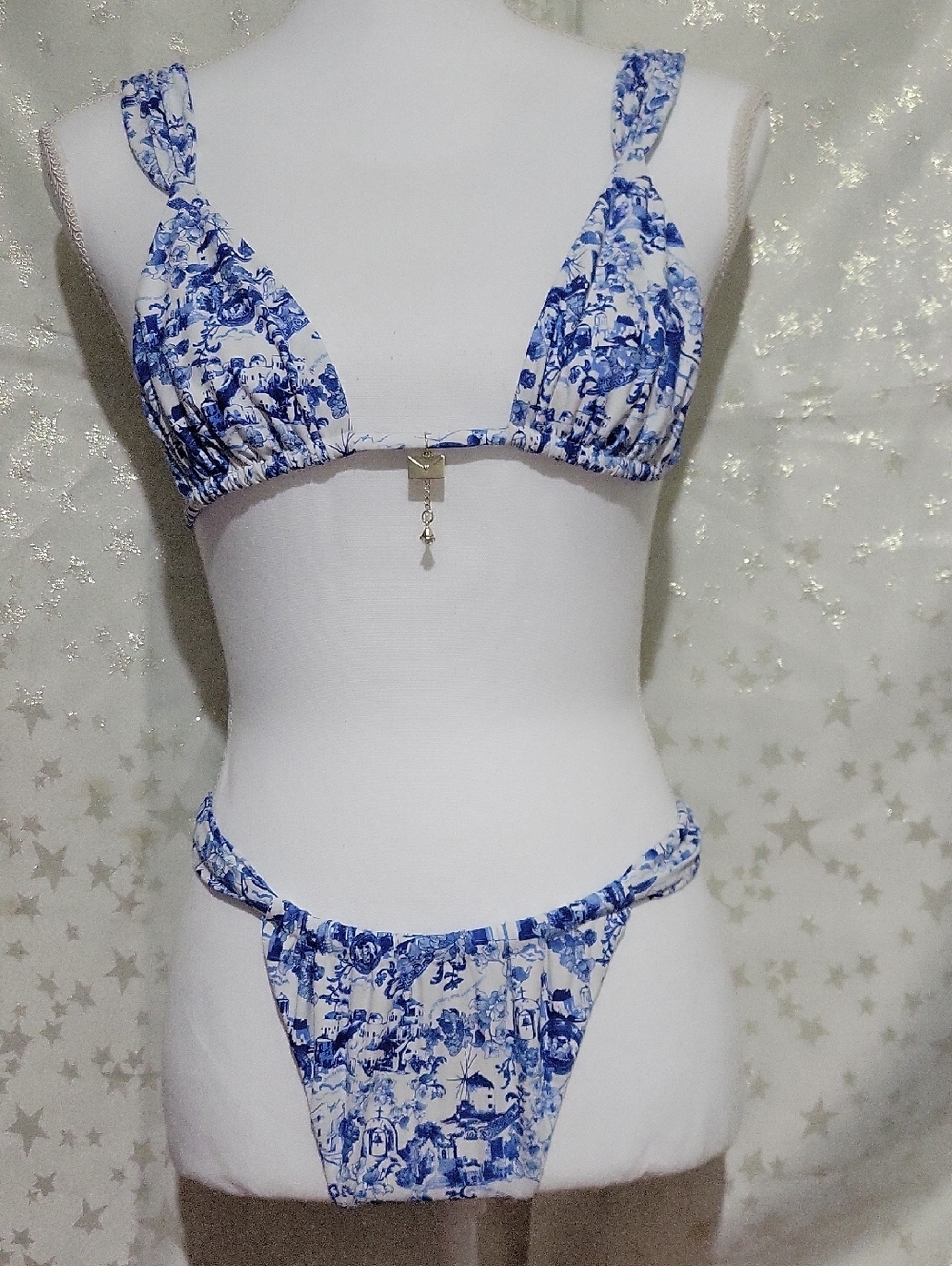 Bydee Women's Cyprus Bikini Top M And  Bottom L Set With Charms
